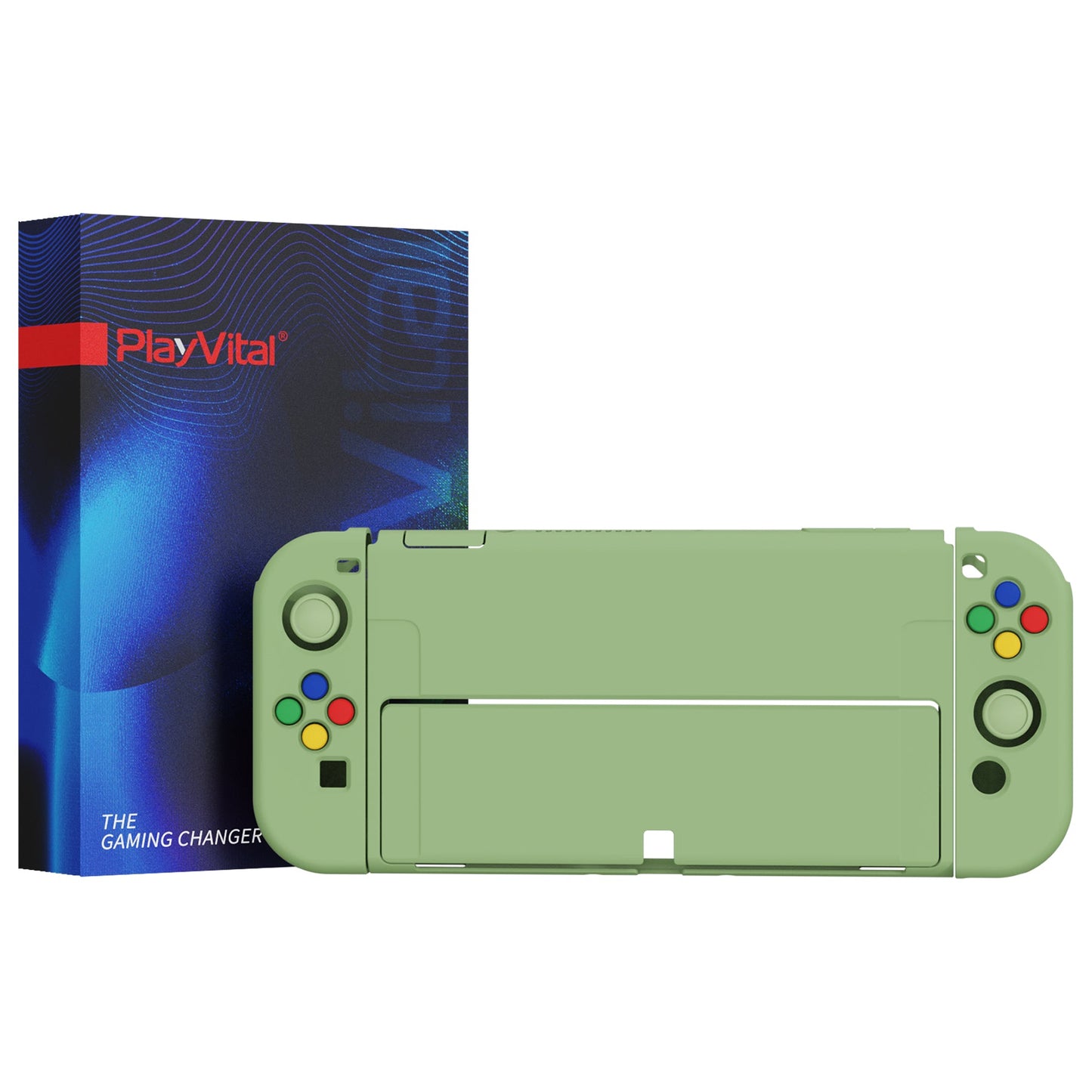 PlayVital ZealProtect Soft Protective Case for Switch OLED, Flexible Protector Joycon Grip Cover for Switch OLED with Thumb Grip Caps & ABXY Direction Button Caps - Matcha Green - XSOYM5006 playvital