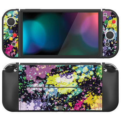 PlayVital ZealProtect Soft Protective Case for Switch OLED, Flexible Protector Joycon Grip Cover for Switch OLED with Thumb Grip Caps & ABXY Direction Button Caps - Watercolour Splash - XSOYV6004 playvital