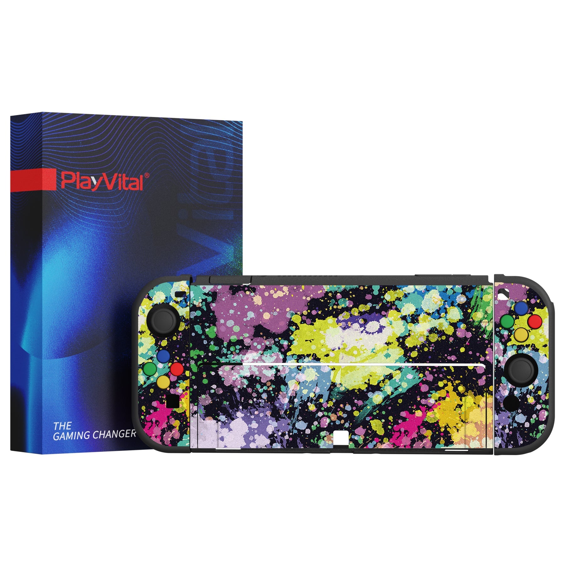 PlayVital ZealProtect Soft Protective Case for Switch OLED, Flexible Protector Joycon Grip Cover for Switch OLED with Thumb Grip Caps & ABXY Direction Button Caps - Watercolour Splash - XSOYV6004 playvital