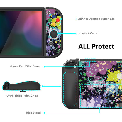 PlayVital ZealProtect Soft Protective Case for Switch OLED, Flexible Protector Joycon Grip Cover for Switch OLED with Thumb Grip Caps & ABXY Direction Button Caps - Watercolour Splash - XSOYV6004 playvital