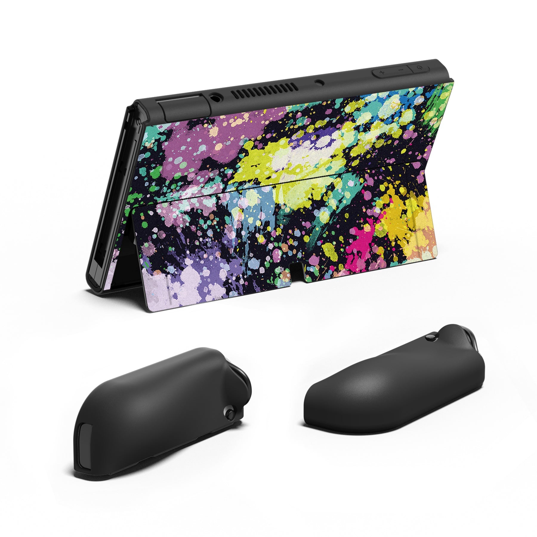 PlayVital ZealProtect Soft Protective Case for Switch OLED, Flexible Protector Joycon Grip Cover for Switch OLED with Thumb Grip Caps & ABXY Direction Button Caps - Watercolour Splash - XSOYV6004 playvital