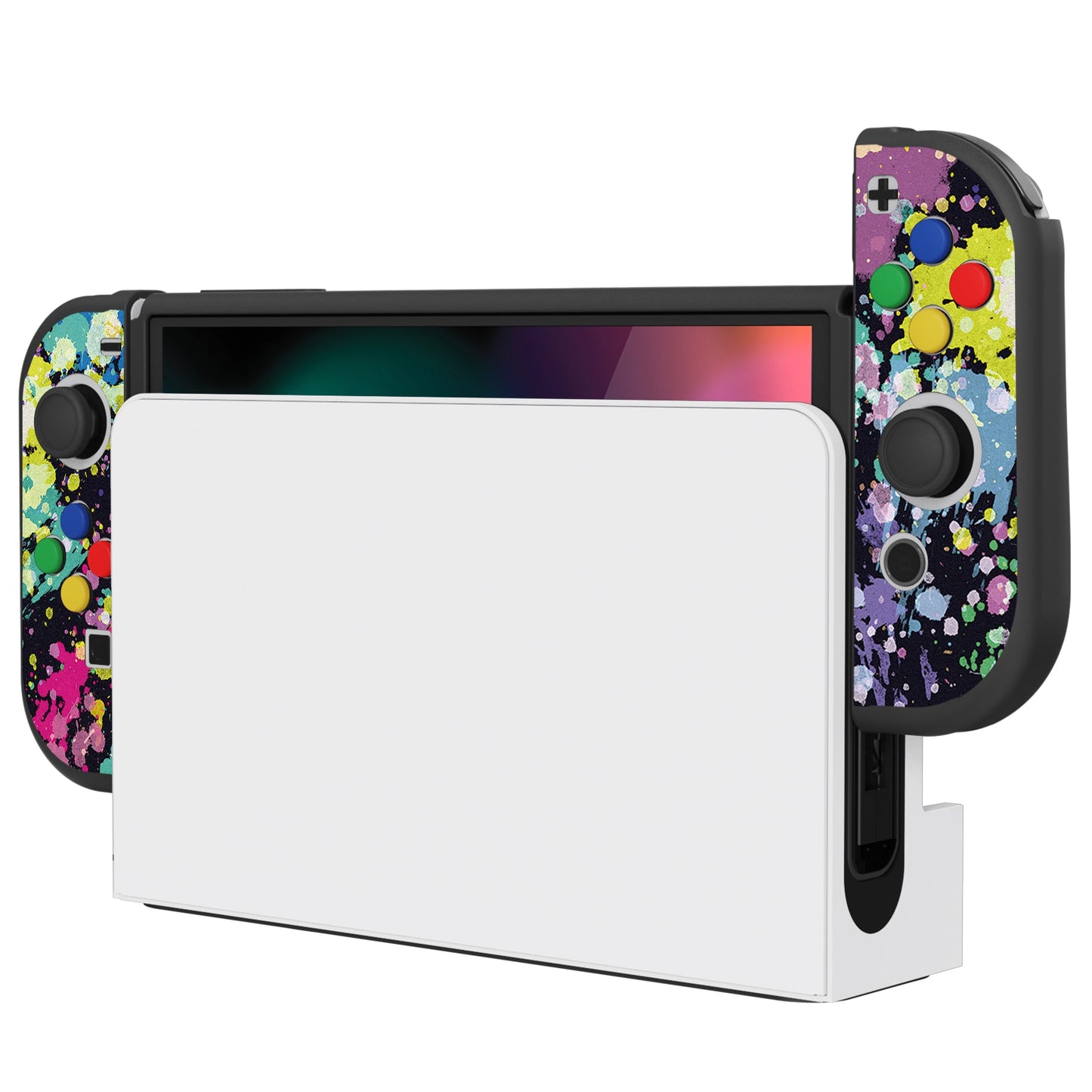 PlayVital ZealProtect Soft Protective Case for Switch OLED, Flexible Protector Joycon Grip Cover for Switch OLED with Thumb Grip Caps & ABXY Direction Button Caps - Watercolour Splash - XSOYV6004 playvital