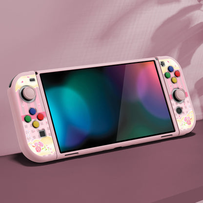 PlayVital ZealProtect Soft Protective Case for Switch OLED, Flexible Protector Joycon Grip Cover for Switch OLED with Thumb Grip Caps & ABXY Direction Button Caps - Rose Cake - XSOYV6006 playvital