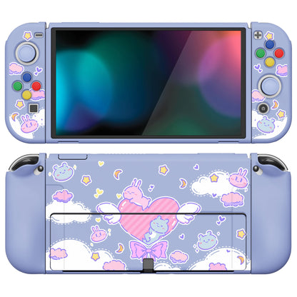 PlayVital ZealProtect Soft Protective Case for Switch OLED, Flexible Protector Joycon Grip Cover for Switch OLED with Thumb Grip Caps & ABXY Direction Button Caps - Fantasy Bunny & Bear - XSOYV6010 playvital