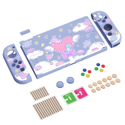 PlayVital ZealProtect Soft Protective Case for Switch OLED, Flexible Protector Joycon Grip Cover for Switch OLED with Thumb Grip Caps & ABXY Direction Button Caps - Fantasy Bunny & Bear - XSOYV6010 playvital