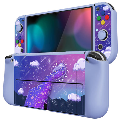 PlayVital ZealProtect Soft Protective Case for Switch OLED, Flexible Protector Joycon Grip Cover for Switch OLED with Thumb Grip Caps & ABXY Direction Button Caps - Pouring Starry - XSOYV6012 playvital