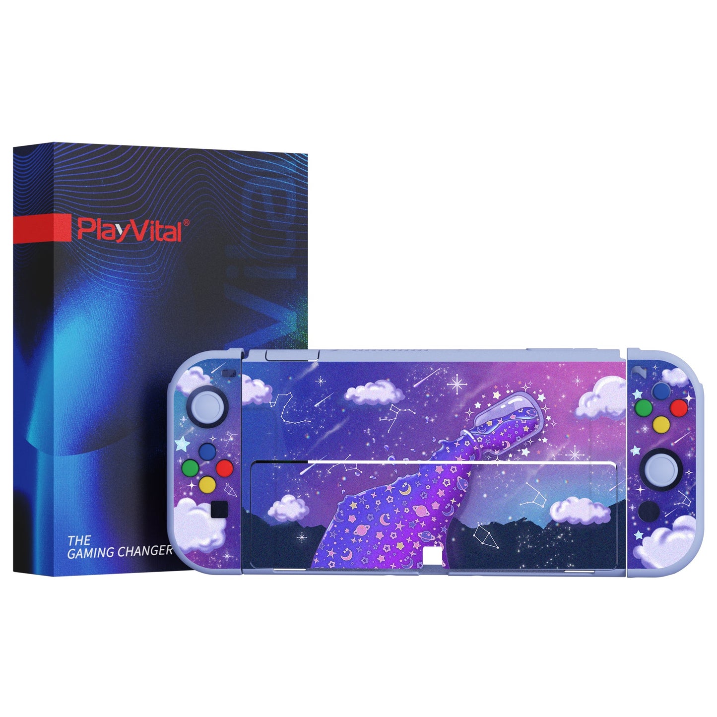 PlayVital ZealProtect Soft Protective Case for Switch OLED, Flexible Protector Joycon Grip Cover for Switch OLED with Thumb Grip Caps & ABXY Direction Button Caps - Pouring Starry - XSOYV6012 playvital