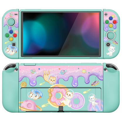 PlayVital ZealProtect Soft Protective Case for Switch OLED, Flexible Protector Joycon Grip Cover for Switch OLED with Thumb Grip Caps & ABXY Direction Button Caps - Donut Odyssey - XSOYV6013 playvital