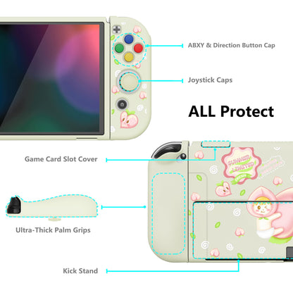 PlayVital ZealProtect Soft Protective Case for Switch OLED, Flexible Protector Joycon Grip Cover for Switch OLED with Thumb Grip Caps & ABXY Direction Button Caps -Summer Peaches - XSOYV6015 playvital