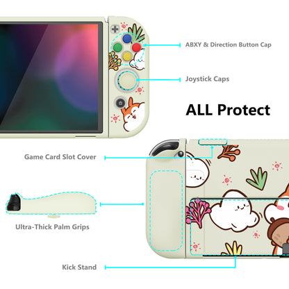 PlayVital ZealProtect Soft Protective Case for Switch OLED, Flexible Protector Joycon Grip Cover for Switch OLED with Thumb Grip Caps & ABXY Direction Button Caps - Fluffy Squirrel with Acorn - XSOYV6017 playvital