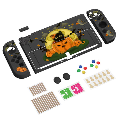 PlayVital ZealProtect Soft Protective Case for Switch OLED, Flexible Protector Joycon Grip Cover for Switch OLED with Thumb Grip Caps & ABXY Direction Button Caps - Moon Night Halloween - XSOYV6022 playvital