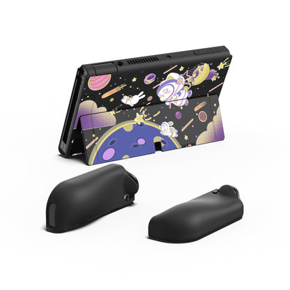 PlayVital ZealProtect Soft Protective Case for Switch OLED, Flexible Protector Joycon Grip Cover for Switch OLED with Thumb Grip Caps & ABXY Direction Button Caps - Space Cat Adventure -XSOYV6024 playvital