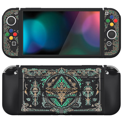 PlayVital ZealProtect Soft Protective Case for Switch OLED, Flexible Protector Joycon Grip Cover for Switch OLED with Thumb Grip Caps & ABXY Direction Button Caps - Totem of Kingdom - XSOYV6028 playvital