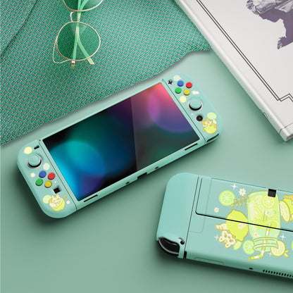 PlayVital ZealProtect Soft Protective Case for Switch OLED, Flexible Protector Joycon Grip Cover for Switch OLED with Thumb Grip Caps & ABXY Direction Button Caps - Lemonade Kitty - XSOYV6037 playvital