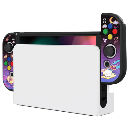 PlayVital ZealProtect Soft Protective Case for Switch OLED, Flexible Protector Joycon Grip Cover for Switch OLED with Thumb Grip Caps & ABXY Direction Button Caps - Dancing Notes - XSOYV6040 playvital