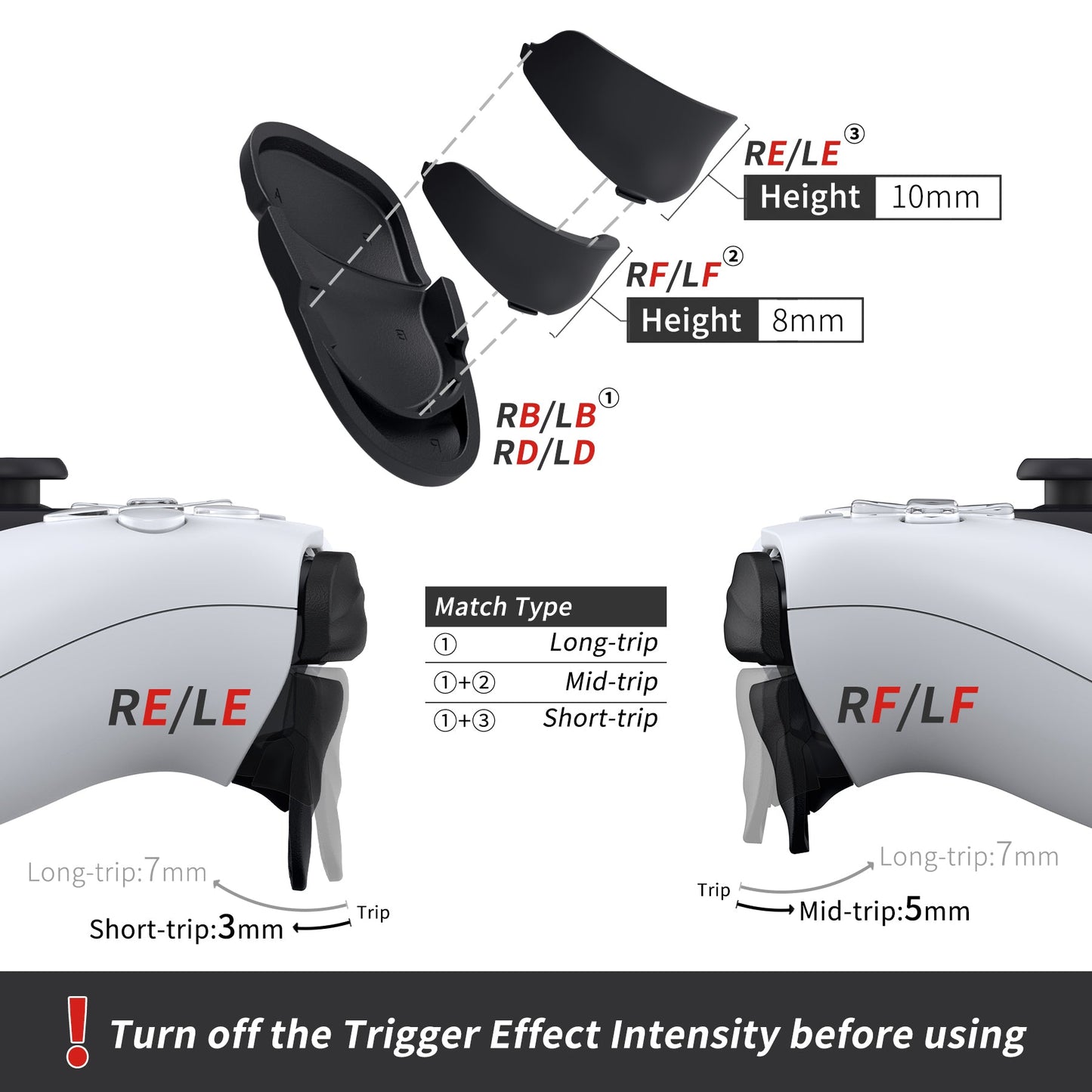 PlayVital Dune 2 Pairs Trigger Stop Shoulder Buttons Extension Kit for ps5 Controller, Stopper Bumper Trigger Extenders Game Improvement Adjusters for ps5 Controller - Black - YCPFM001 PlayVital