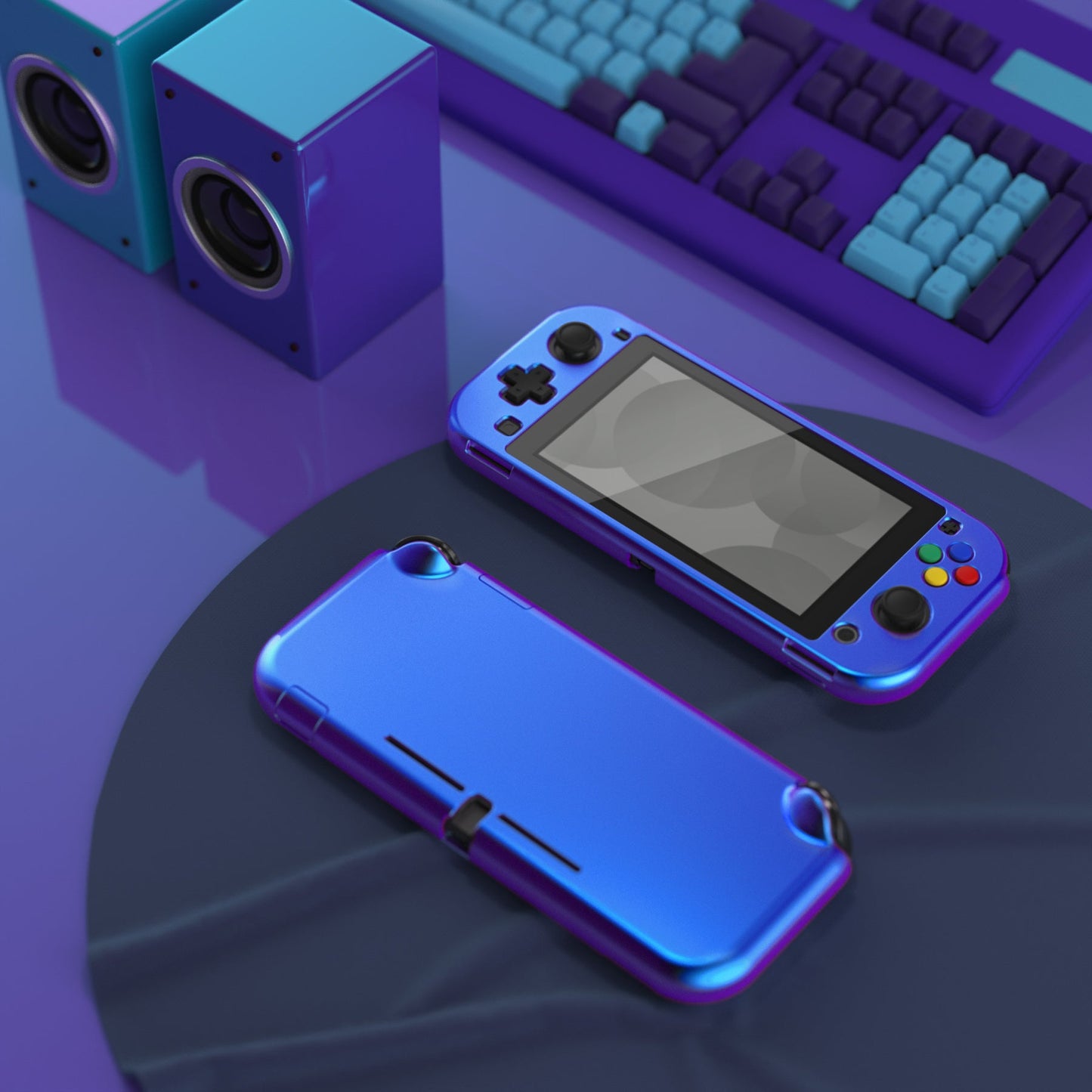 PlayVital Glossy Chameleon Purple Blue Protective Case for NS Switch Lite, Hard Cover Protector for NS Switch Lite - 1 x Black Border Tempered Glass Screen Protector Included - YYNLP001 PlayVital