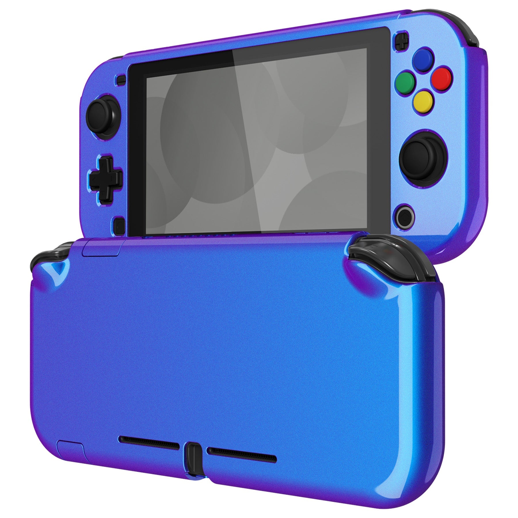 PlayVital Glossy Chameleon Purple Blue Protective Case for NS Switch Lite, Hard Cover Protector for NS Switch Lite - 1 x Black Border Tempered Glass Screen Protector Included - YYNLP001 PlayVital