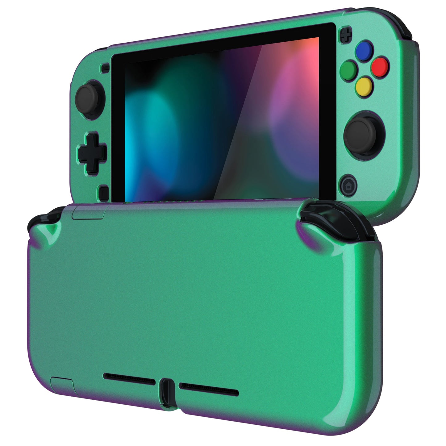 PlayVital Customized Protective Grip Case for Nintendo Switch Lite, Glossy Chameleon Green Purple Hard Cover Protector for Nintendo Switch Lite - 1 x Black Border Tempered Glass Screen Protector Included - YYNLP002 PlayVital