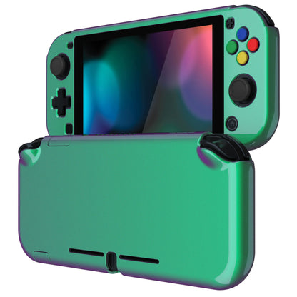 PlayVital Customized Protective Grip Case for Nintendo Switch Lite, Glossy Chameleon Green Purple Hard Cover Protector for Nintendo Switch Lite - 1 x Black Border Tempered Glass Screen Protector Included - YYNLP002 PlayVital