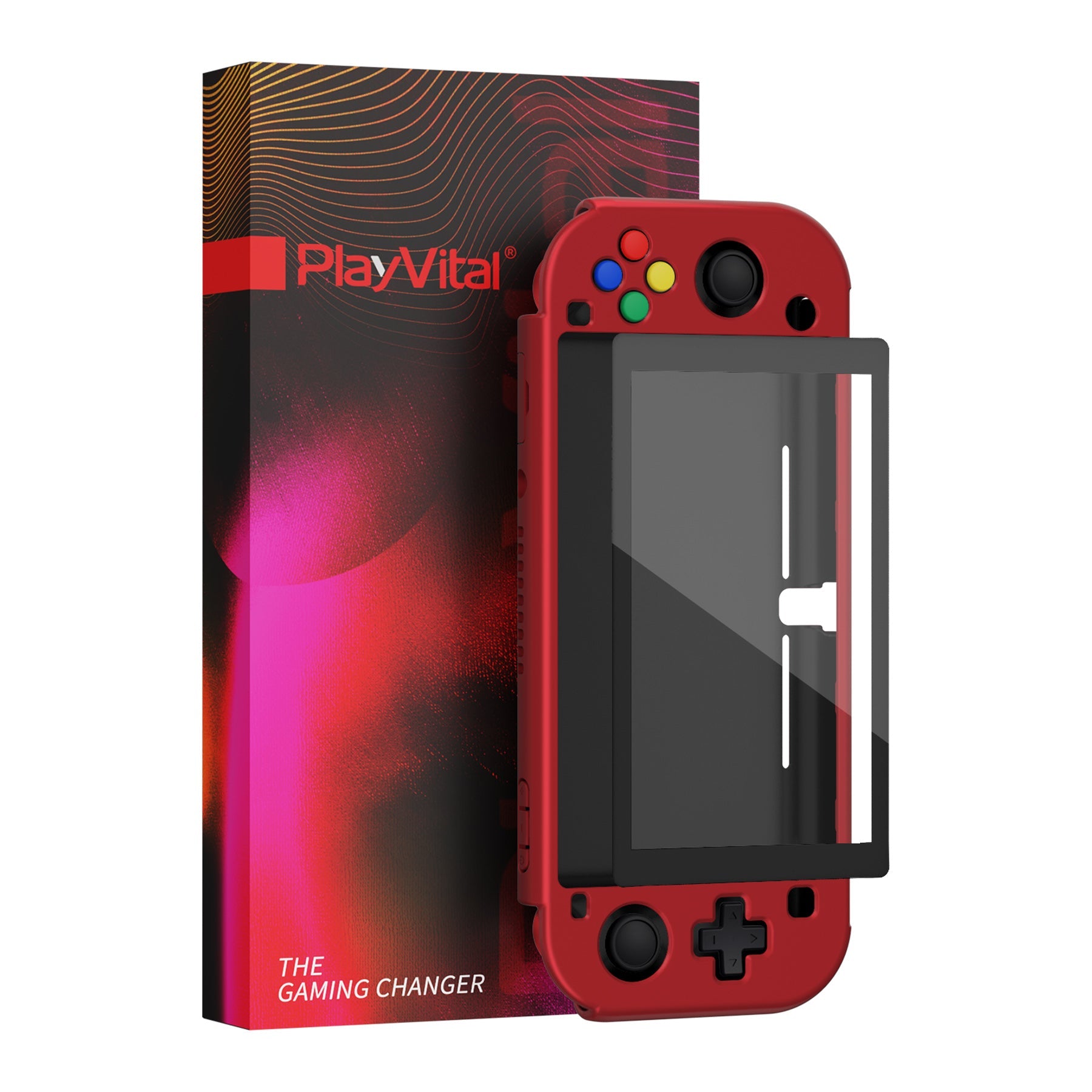 PlayVital Customized Protective Grip Case for Nintendo Switch Lite, Scarlet Red Hard Cover Protector for Nintendo Switch Lite - 1 x Black Border Tempered Glass Screen Protector Included - YYNLP003 PlayVital