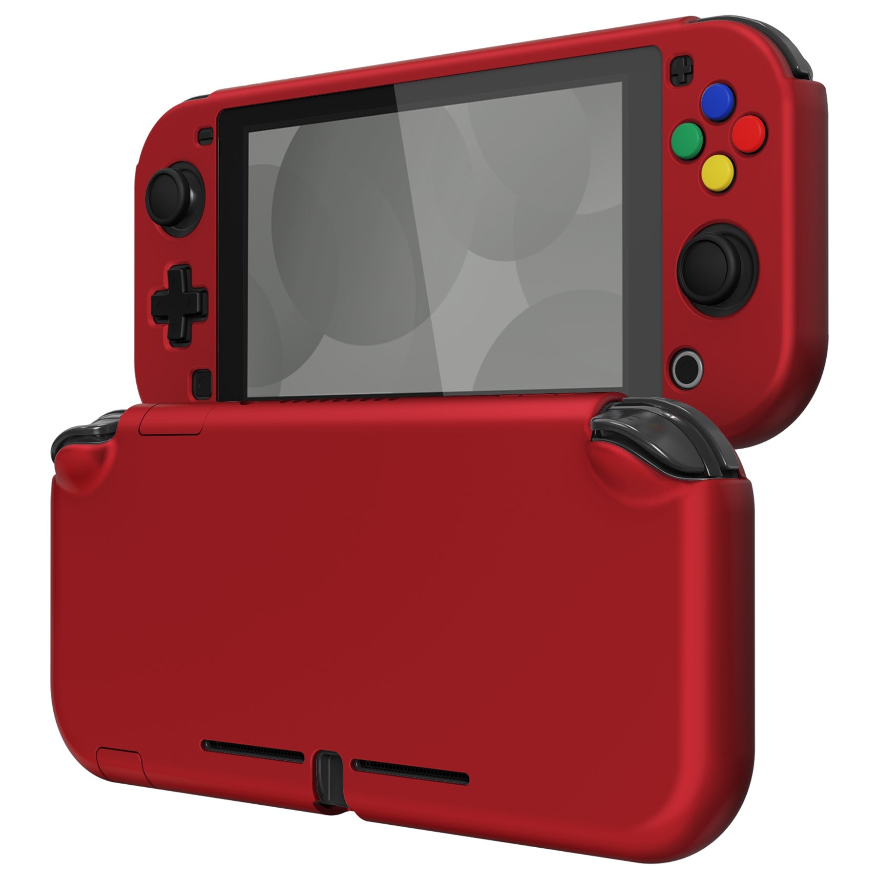 PlayVital Customized Protective Grip Case for Nintendo Switch Lite, Scarlet Red Hard Cover Protector for Nintendo Switch Lite - 1 x Black Border Tempered Glass Screen Protector Included - YYNLP003 PlayVital