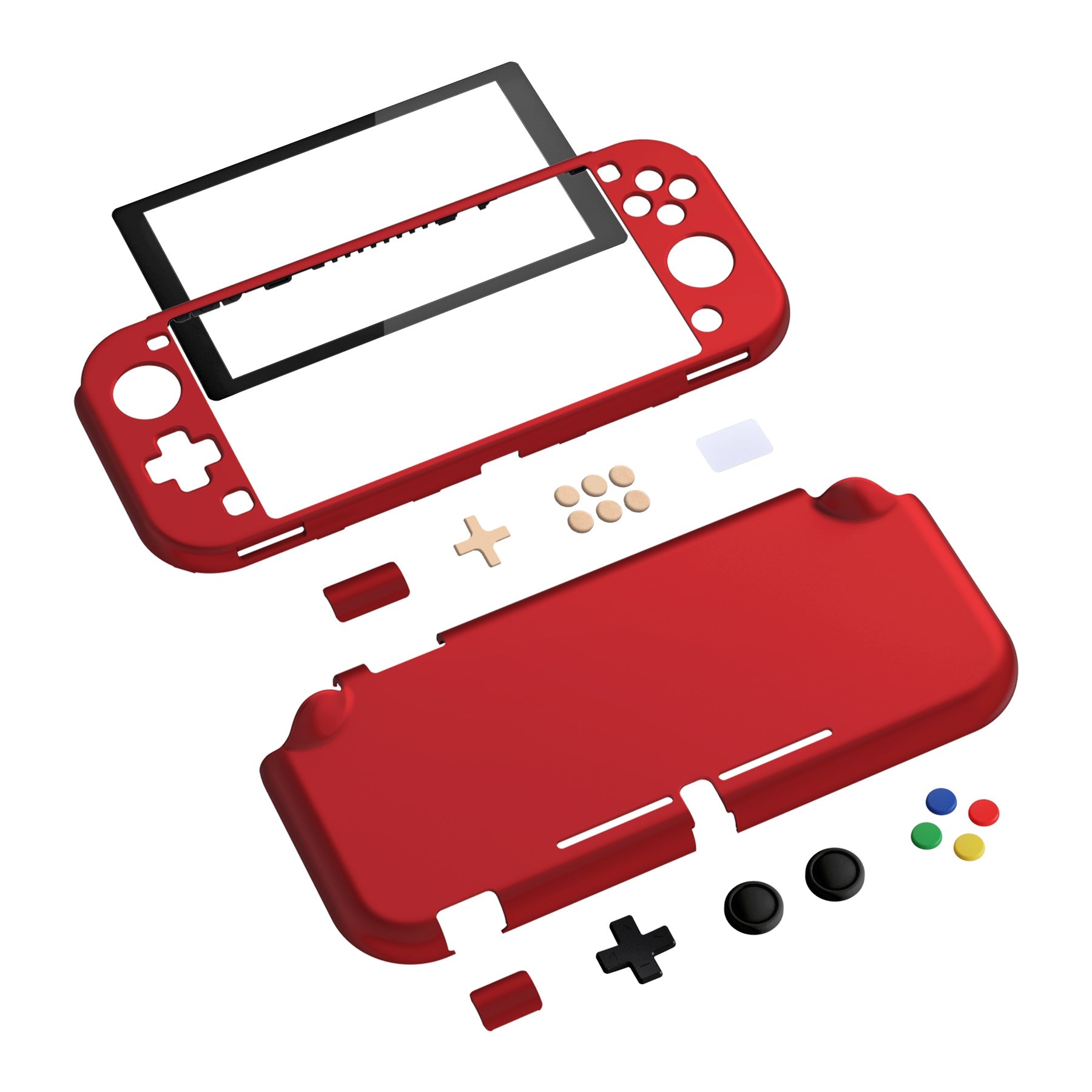 PlayVital Customized Protective Grip Case for Nintendo Switch Lite, Scarlet Red Hard Cover Protector for Nintendo Switch Lite - 1 x Black Border Tempered Glass Screen Protector Included - YYNLP003 PlayVital