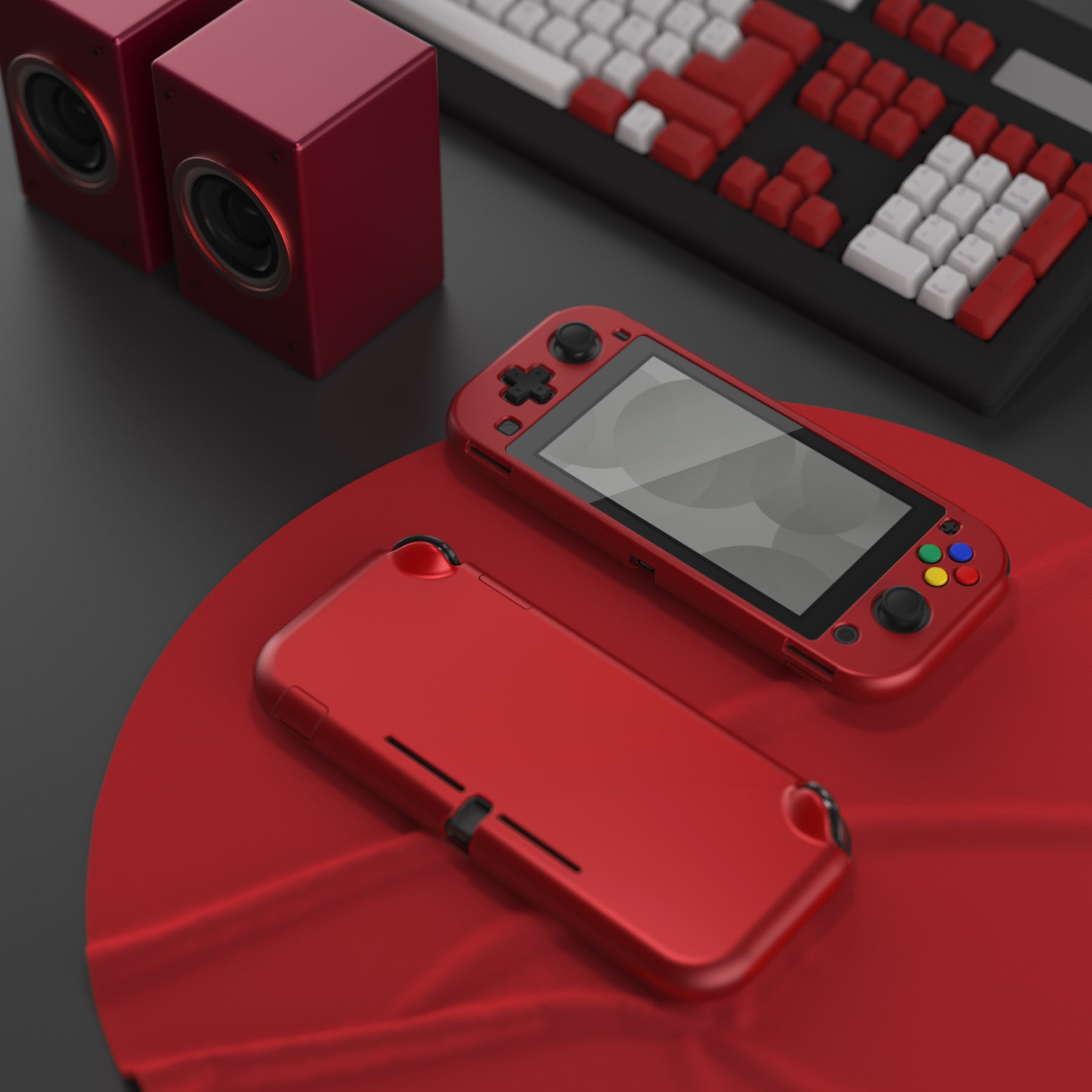 PlayVital Customized Protective Grip Case for Nintendo Switch Lite, Scarlet Red Hard Cover Protector for Nintendo Switch Lite - 1 x Black Border Tempered Glass Screen Protector Included - YYNLP003 PlayVital