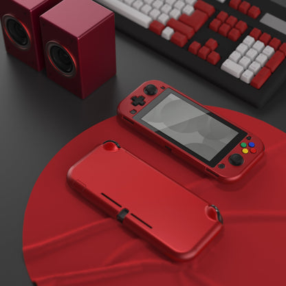 PlayVital Customized Protective Grip Case for Nintendo Switch Lite, Scarlet Red Hard Cover Protector for Nintendo Switch Lite - 1 x Black Border Tempered Glass Screen Protector Included - YYNLP003 PlayVital