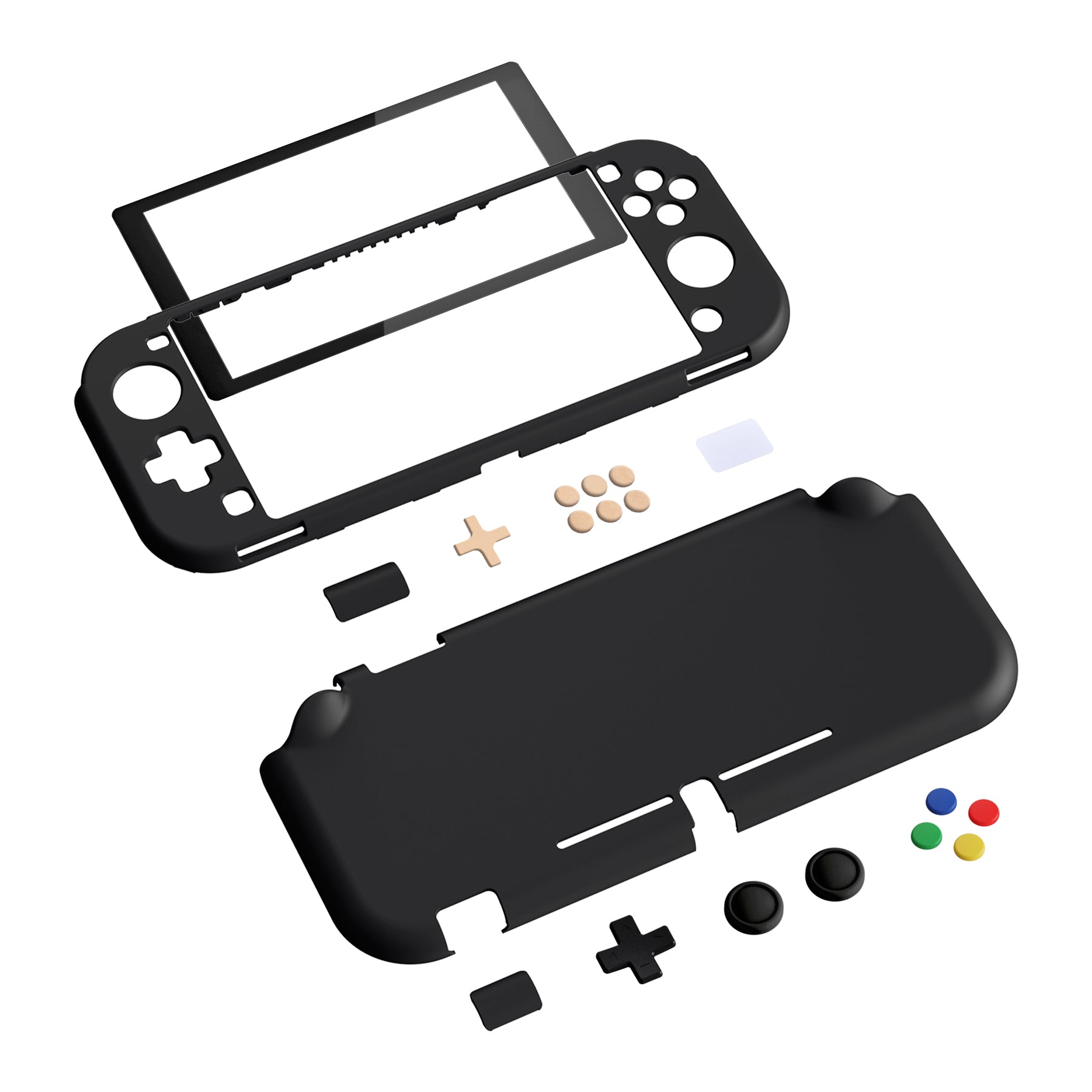 PlayVital Black Protective Case for NS Switch Lite, Hard Cover Protector for NS Switch Lite - 1 x Black Border Tempered Glass Screen Protector Included - YYNLP006 PlayVital