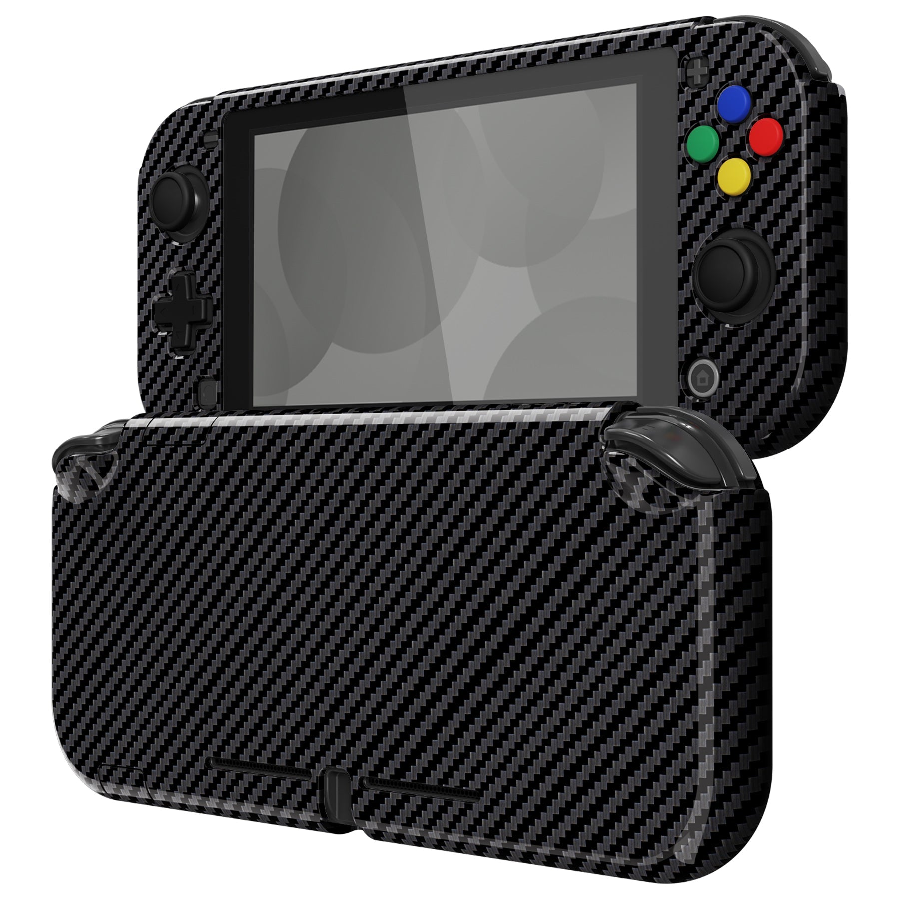 PlayVital Graphite Carbon Fiber Protective Grip Case for Nintendo Switch Lite, Hard Cover Protector for Nintendo Switch Lite - Screen Protector & Thumb Grips & Buttons Stickers Included - YYNLS001 PlayVital