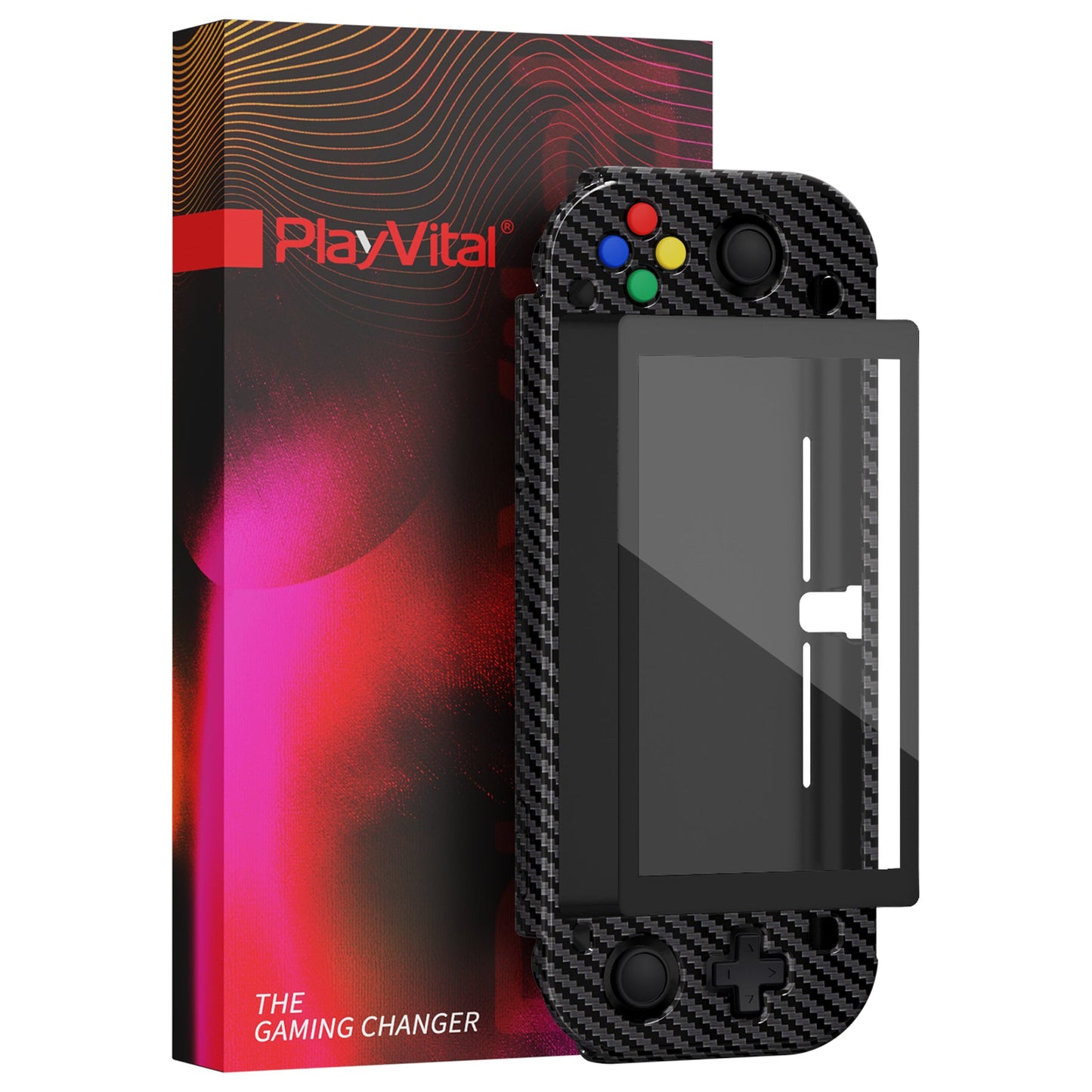 PlayVital Graphite Carbon Fiber Protective Grip Case for Nintendo Switch Lite, Hard Cover Protector for Nintendo Switch Lite - Screen Protector & Thumb Grips & Buttons Stickers Included - YYNLS001 PlayVital