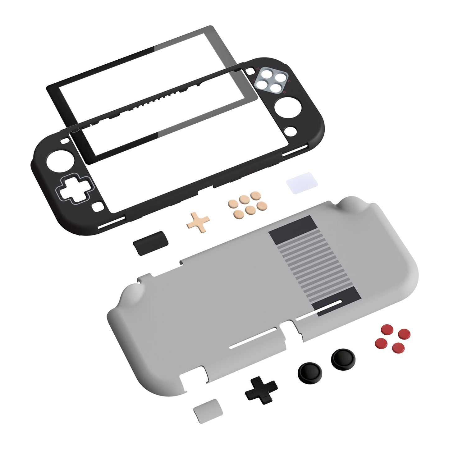 eXtremeRate PlayVital Classics NES Style Style Protective Grip Case for Nintendo Switch Lite, Hard Cover for Nintendo Switch Lite - Screen Protector & Thumb Grips & Buttons Caps Stickers Included - YYNLY001 playvital