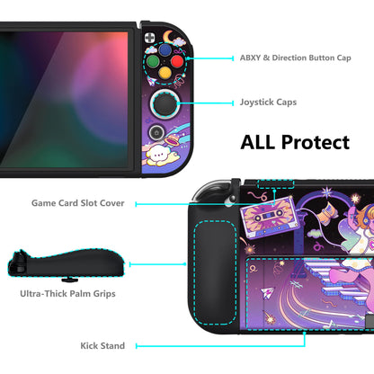 PlayVital ZealProtect Soft Protective Case for Switch OLED, Flexible Protector Joycon Grip Cover for Switch OLED with Thumb Grip Caps & ABXY Direction Button Caps - Dancing Notes - XSOYV6040 playvital